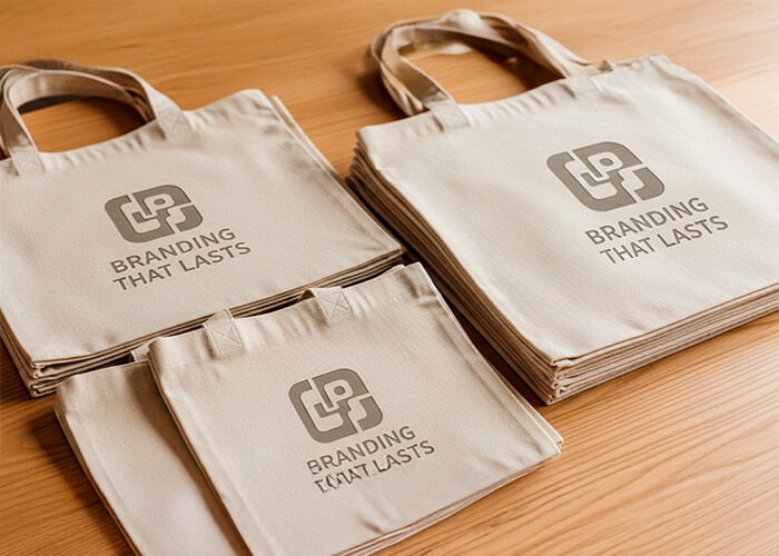 Conference welcome bags with items inside